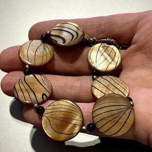 Vintage Donna Dressler Mother=of-Pearl Flat Beaded Disc Bracelet